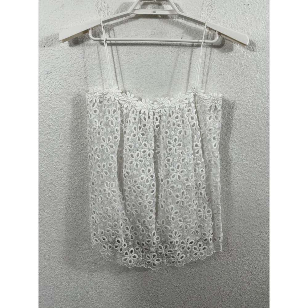 Milly of New York Shirt Womens 4 White Daisy Eyelet‎ Lace Cami Tank Made USA